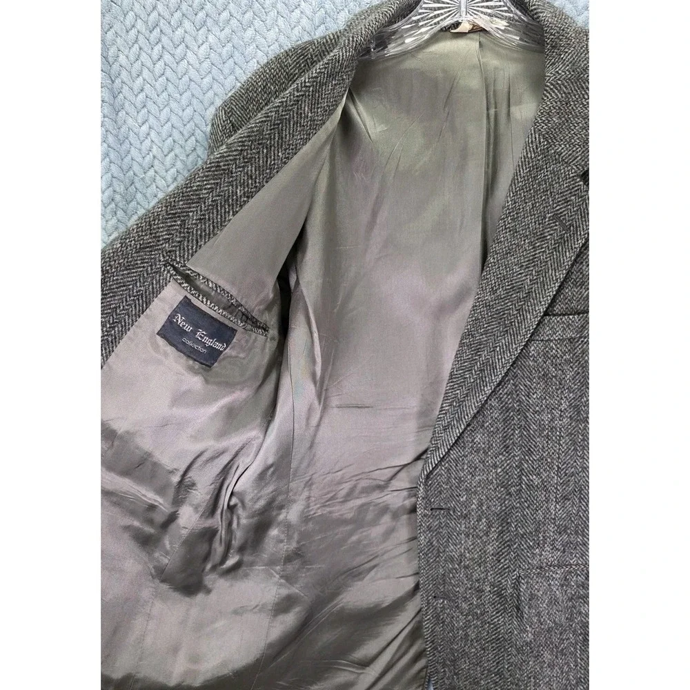 New England Herringbone Grey Tweed Sportcoat Mens Size 40L 100% Wool Made In USA